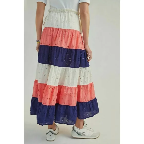 Anthropologie Fantine Maxi Colorblock Cotton Pullon Skirt size XL